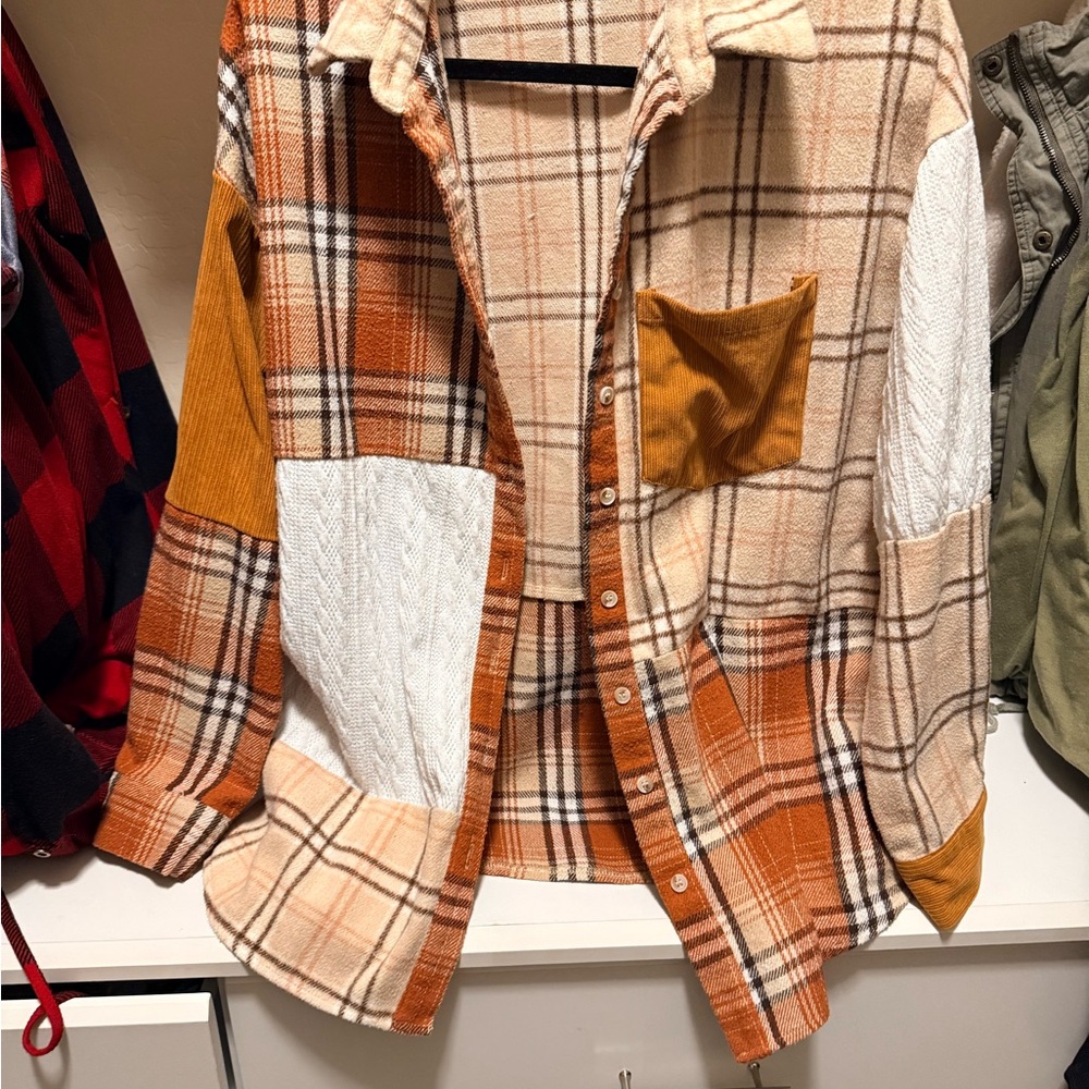 Plaid Patchwork Button-Up Shirt